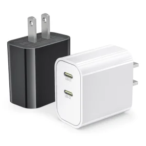 20W PD Quick Charge Dual USB C Wall Travel Charger Type C US/EU Standards Plug Factory CE FCC Adapter