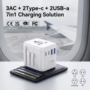 20W PD Universal Plug Mini Travel Adapter with USB-C and USB-A Ports, Global Travel Charger