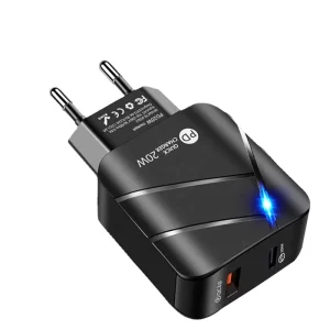 20W Travel Type-C Power Adapter with QC 3.0, PD20W and Dual Ports