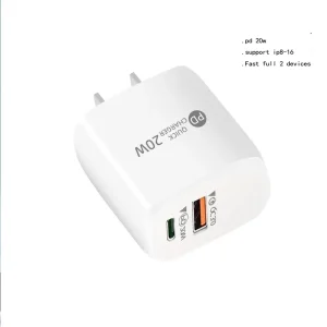 20w Adaptor Fast Chargers Us/eu/uk Wall Plug Pd Usb C Adapter Type C Travel Charger for Phone