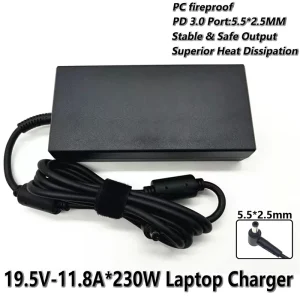 230W 19.5V 11.8A Fireproof PD 3.0 AC Adapter Laptop Charger 5.5*2.5MM Port for MSI