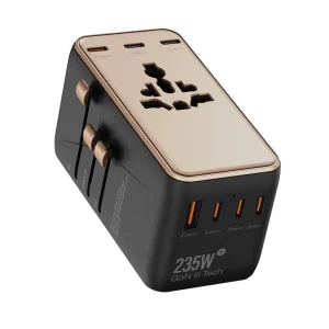 235W GaN Multi-Port Fast Charger, 6C1A, Universal International Travel Plug Adapter