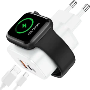 23W for Apple Watch Charger, Portable Dual Ports Fast Charging Plug, USB C Wall Power Adapter for iPhone Samsung AirPods Android