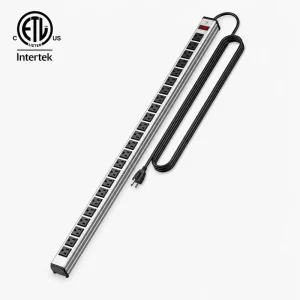 24 Outlet Long Aluminum Rack Mount Extension Socket ETL Listed Single Master Switch Overload Protection Power Strip