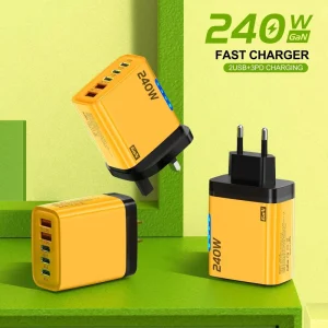 240W 12W Light Silver Port Mobile Phone USB-A USB-C Fast Charging Power Adapter Charger