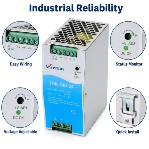 240W 24V 10A Slim DIN Rail Switching Power Supply High Efficiency Overload Protection CE RoHS For Industrial Control