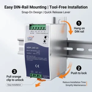 240W 24V DIN Rail Industrial Switching Power Supply Single Output WDR-240-24 CE Approved 91% Efficiency