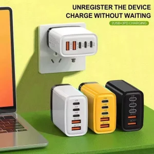 240W 5 Ports Type C USB Fast Charger EU US UK Plug LED Light Desktop Power Adapter