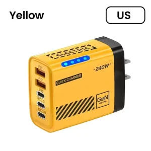 240W 5 Ports Type-C USB Fast Charger EU US UK Plug LED Light Desktop Power Adapter