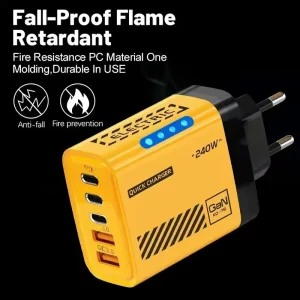 240W 5 Ports Type-C USB Fast Charger EU US UK Plug LED Light Desktop Power Adapter Charge