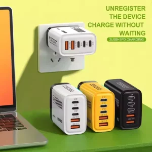240W High Power Multi Port Fast Charger 3 Type C 2 USB PD 5V 3A Wall Adapter US EU Plug for Laptop and Mobile Devices