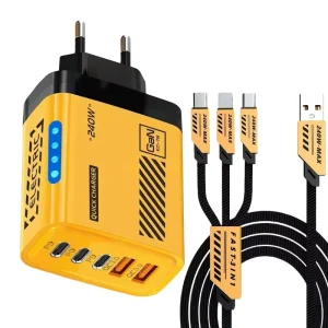 240W Multi Port Fast Charger 3 Type C + 2 USB PD Charging Adapter US EU Plug