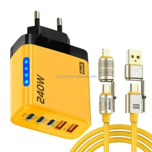 240W USB-C Charger with LED, 5-Port USB-C PD Wall Adapter