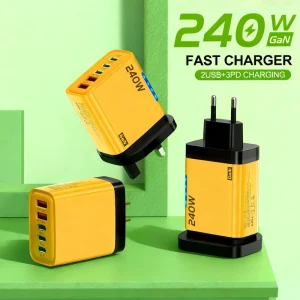 240W USB-C GaN Charger Adapter 5 Port USB C PD Fast Charger 240W Type C Super Fast Charge LED Light Power Adapter