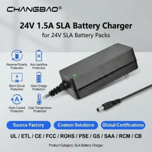 24V 1.5A Lead Acid Battery Charger Maintainer with CC CV Charging and Reverse Polarity Protection