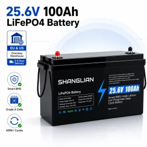 24V 100Ah Solid-State LiFePO4 Lithium-Ion Battery Pack, Lead-Acid Replacement for Solar Home Storage