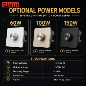 24V 100W 0 100% Smooth Brightness Control Fade 86X86mm Panel Stepless Dimming LED Driver Light Switch Power Supply for Lighting
