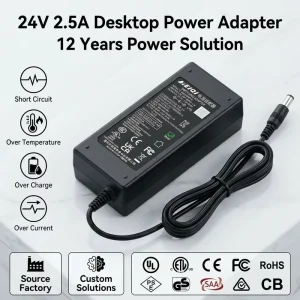 24V 2.5A 60W AC/DC Power Adapter for Laptop PC Desktop Charger 100-240V Input