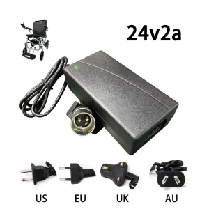 24V 2A XLR 3-Pin Male Charger for Electric Wheelchair Garden Lawn Mower Li-ion Battery with Fan EU Plug