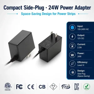 24W 12V 2A US Wall Plug Power Adapter Class 2 ETL FCC Level VI AC DC Switching Supply For LED Strip CCTV Router