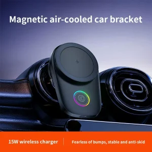 25W Auto Rotate Wireless Car Charger Magnetic Phone Bracket with RGB Light Cooling Fan Touch Control