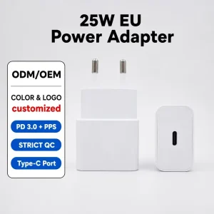 25W EU Plug GaN PD USB-C Wall Travel Charger Power Adapter for Laptop and Smartphone