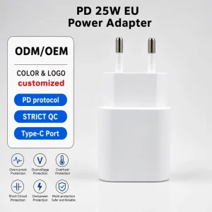 25W PD Power Adapter EU Plug Single-Port USB-C Wall Charger for Mobile Travel