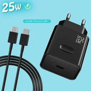25W PD USB-C Charger with Type-C to C Cable EU Plug Adapter Kit for Mobile Phones and Cameras