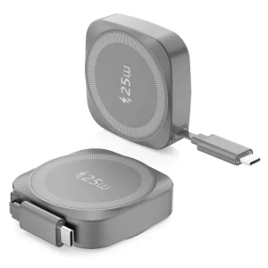 25W Pocket Magnetic Wireless Charger for iPhone 16/17 Type C Charging Adapter with Retractable Cable CE RoHS FCC Certificated