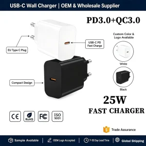 25W USB-C PD Fast Charger Adapter with PPS and QC3.0 for Smartphones