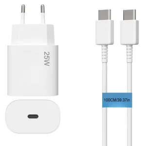 25W USB-C Wall Charger with 1.5M Type-C Cable Super Fast Charging PPS PD 3.0 Adapter EU Plug for Samsung S24 S23 iPhone 15