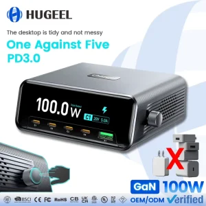 265W USB-C Desktop Charger, 5-in-1, Digital Display, PD 100W, Fast Charging Station for Laptop, Phone, and Tablet