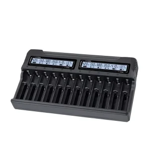 26650 LCD 12 slot Power and Voltage Digital Display 1.2V 3.7V 18650 Lithium Battery Charger 10440 Universal Made in China