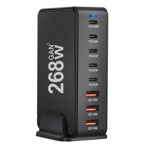 268W GaN USB Type C Fast Charger Multiple Ports PD QC4.0 Desktop Fast Charger for iPhone Laptop
