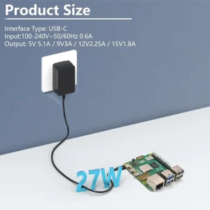 27W AC DC Power Supply Charger For Raspberry Pi 5 PD Adapter USB C For Raspberry Pi 5 8GB 4GB 5V 5A 5.1A Power Adapter