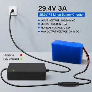 29.4V 3A Li ion Battery Charger with XLR Connector for Vacuum Cleaner, Bike, and Scooter 24V 25.2V 7S