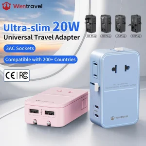 3 AC Outlet 20W Worldwide Ultra Slim Travel Adapter 2 USB Type-C