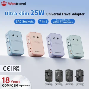 3 AC Outlet Worldwide 20W International Power Socket Ultra Slim Universal Travel Adapter