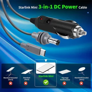 3 In 1 for Starlink Mini DC Power Cable Jack Power Extension Cable 18AWG Compatible with Starlink Mini Car DC USB C to DC Cable