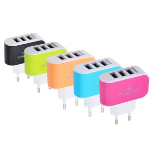 3-Port 5V 1A USB Travel Charger EU US Plug LED Light