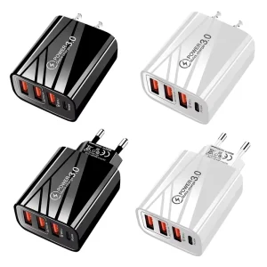 3-Port USB 5V 3.1A QC 3.0 Wall Charger with USB-C Port EU/US Plug
