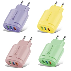 3-Port USB Fast Charging Power Adapter with EU/US Plug, 20W PD, 5V/3A Output