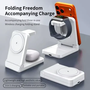 3 in 1 Portable Foldable Charging Pad Magnetic Wireless Charger Stand for Mobile Phone Smart Watch Earbuds