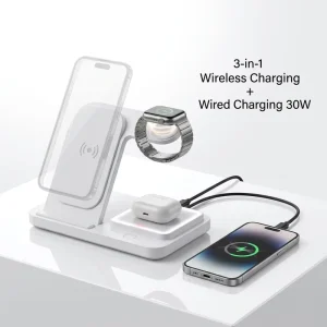 3 in 1 Wireless Charger with Fast Charging Type C Wired Charging Design LED Indicator Compatible with Headphones