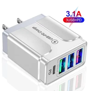3.1A 3 Ports USB PD Type-C Charger EU US UK Mobile Phone USB Wall Charger