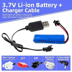 3.7V Li ion Lithium Battery USB Charger Cable with SM 2P Connector for RC Toys Drones