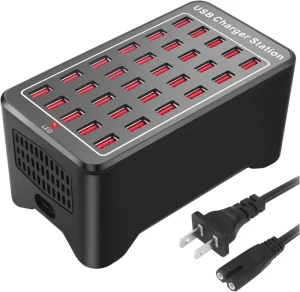 30-Port 150W (30A) USB Charging Station with USB Hub and Smart Detection for Multiple Devices