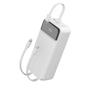 30000mAh Power Bank Portable Charger with 3 Built-in Lightning and USB-C Cables Digital Display Fast Charging