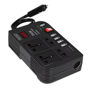 300W DC 12V to 220V Multi-Function 4 USB Ports Black ABS Car Power Converter Inverter