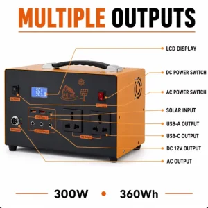 300W Portable Power Station 360Wh Lithium Solar Generator for Kayaking Hiking Mountaineering Camping Outdoor Survival Kit